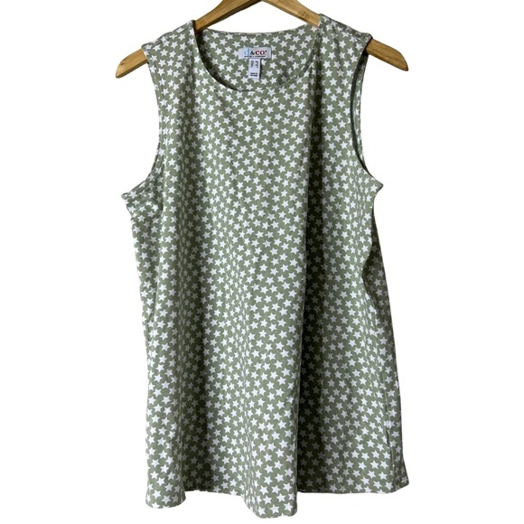 DENIM & CO Printed Jersey Round Neck Swing Tank Desert Sage XS - Picture 1 of 6